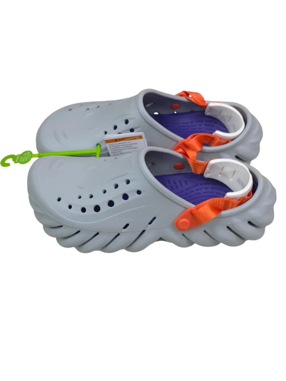 Crocs Echo Clog Mens 6/Womens 8 Gray With Orange Straps & Purple Insole